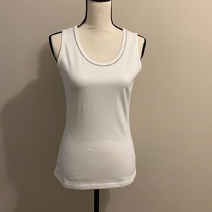 White cotton spandex rhinestone sleeveless tee